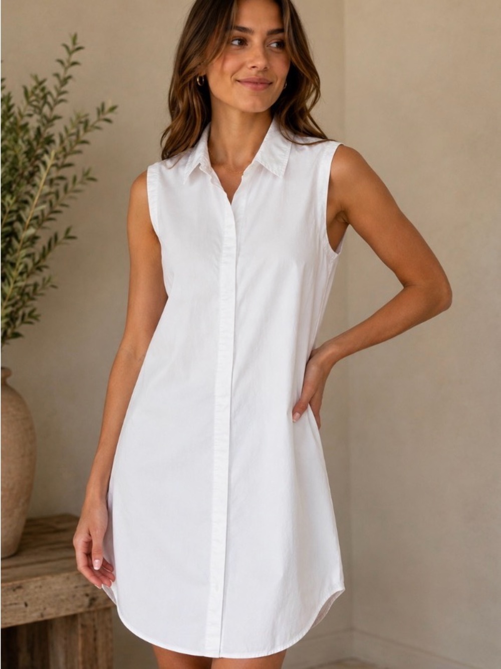 Women’s White Sleeveless Shirt Dress - Eileen Fisher Organic Cotton